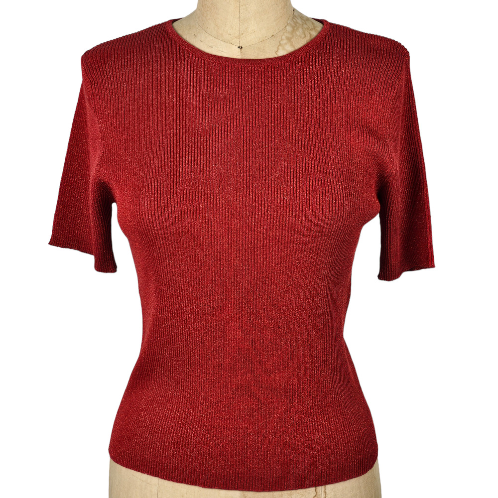 Peter Nygaard red metallic gold half sleeve sweater Medium 10-12 petite